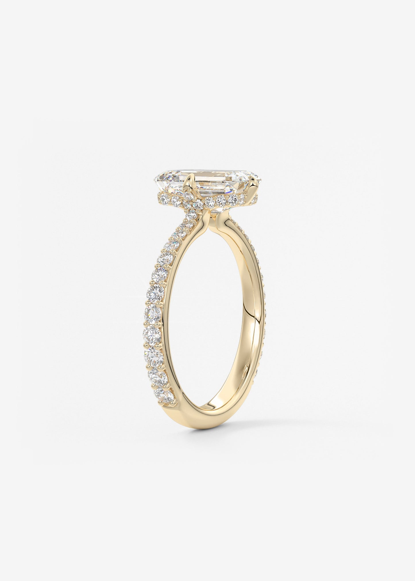Emerald Hidden Halo Pave Lab Grown Diamond Engagement Ring