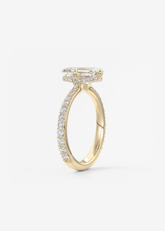 Emerald Hidden Halo Pave Lab Grown Diamond Engagement Ring