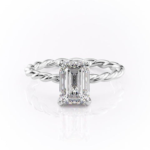 2.10 CT Emerald Cut Solitaire Twisted Rope Moissanite Engagement Ring 10