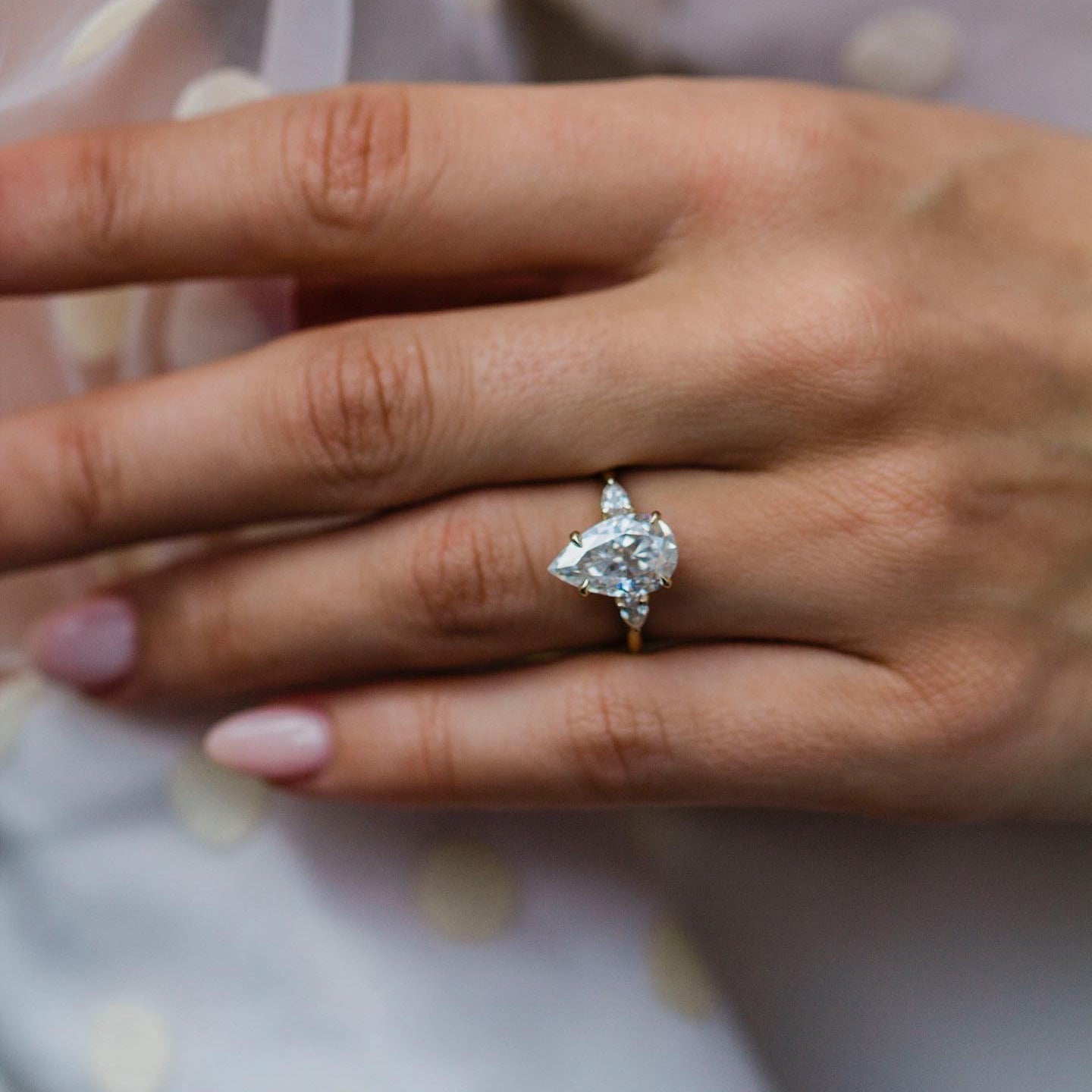 Pear Three Stone Lab Grown Diamond Engagement Ring