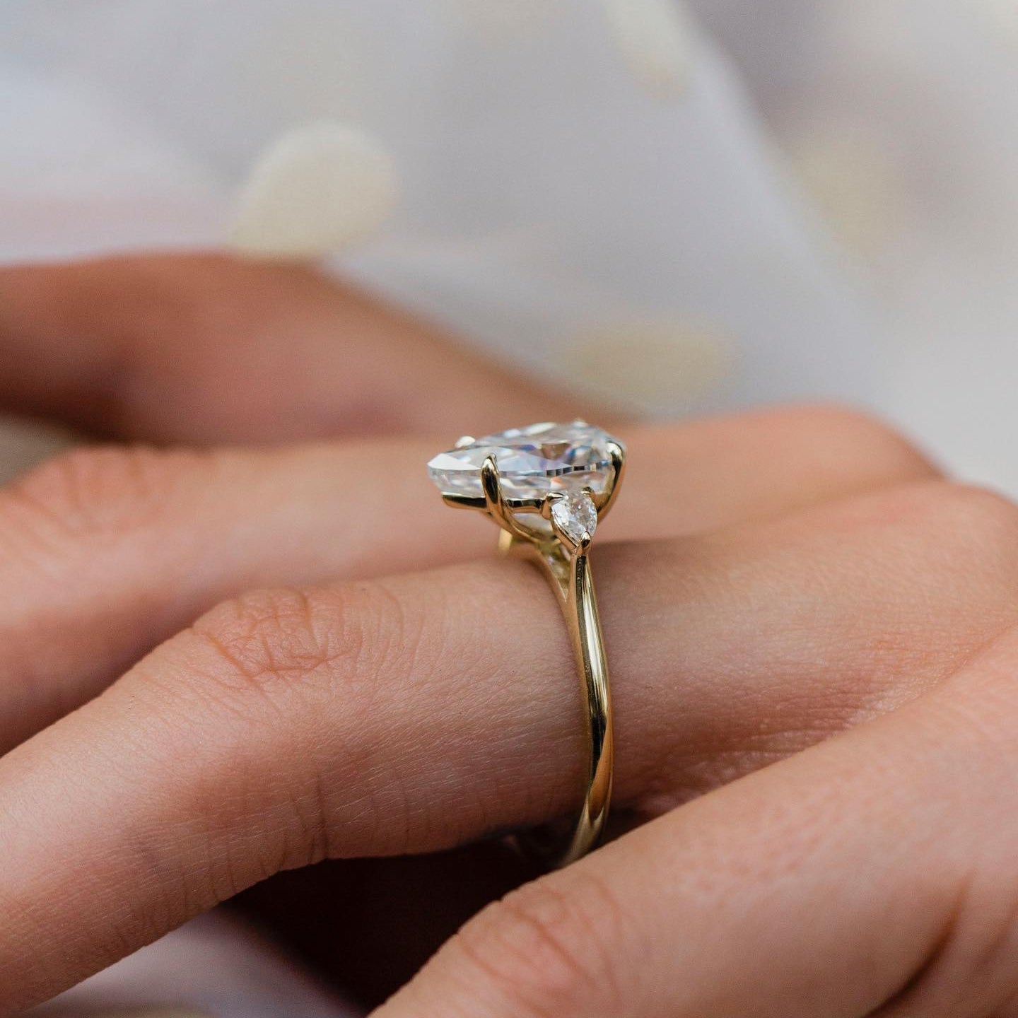 Pear Three Stone Lab Grown Diamond Engagement Ring