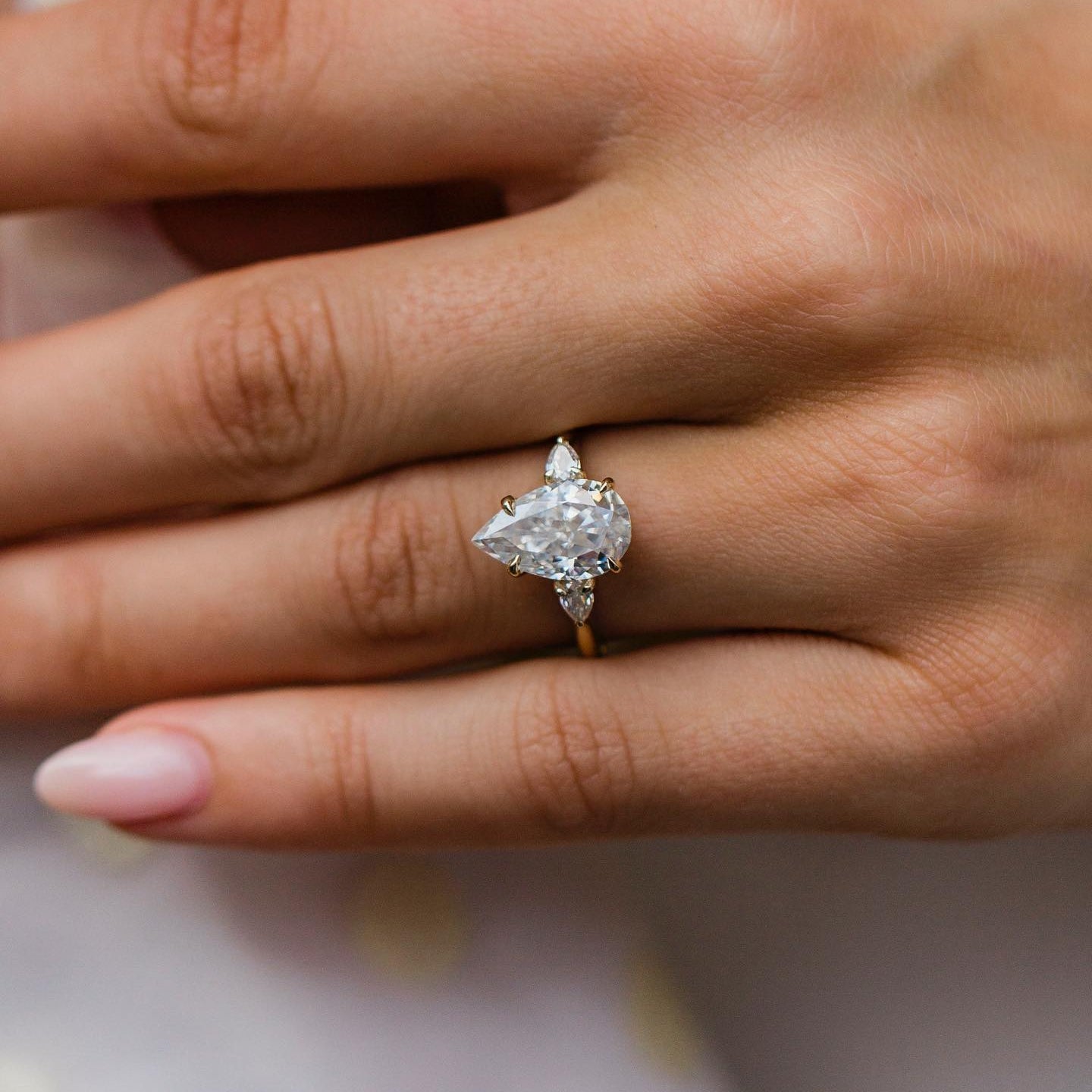 Pear Three Stone Lab Grown Diamond Engagement Ring