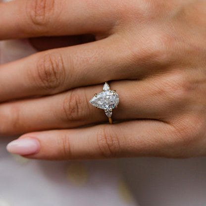 Pear Three Stone Lab Grown Diamond Engagement Ring