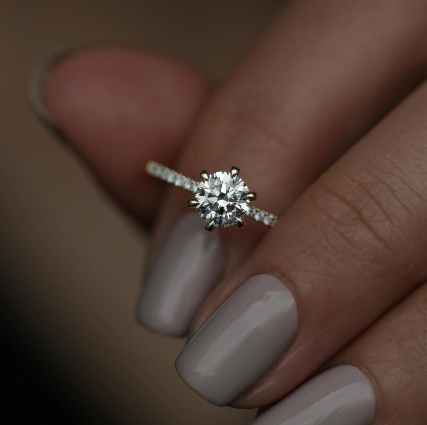 Round Cut Pave Lab Grown Diamond Engagement Ring