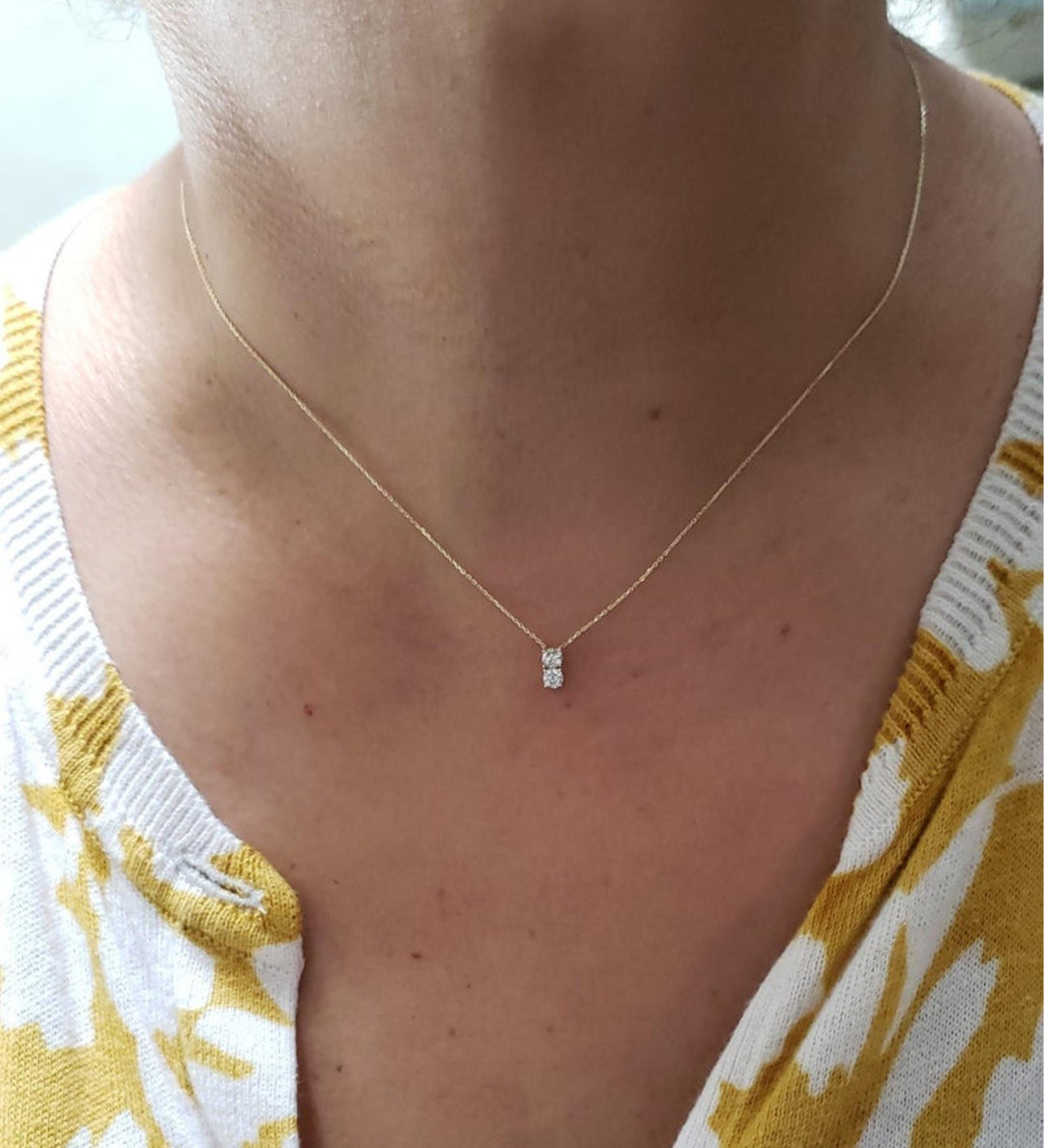 1.0 TCW Round Shape Moissanite Two Stone Necklace