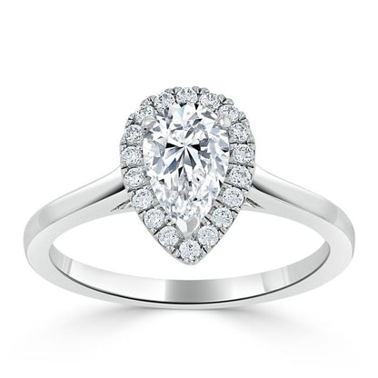 1.0 CT Pear Cut Halo Moissanite Engagement Ring 1