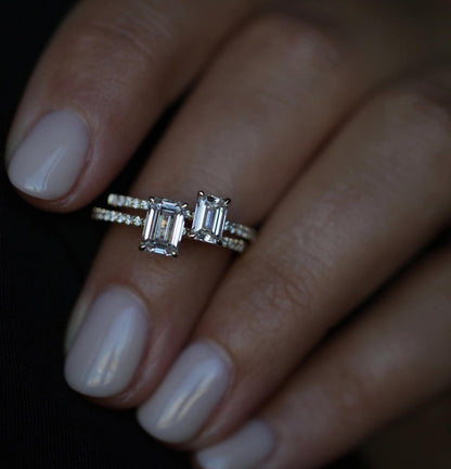 Emerald Cut Pave Lab Grown Diamond Engagement Ring