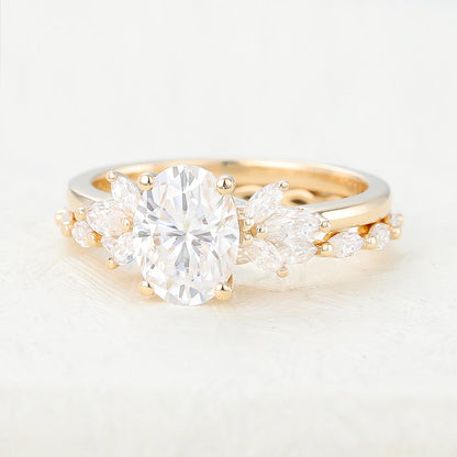 1.33 CT Oval Moissanite Cluster Bridal Ring Set 5