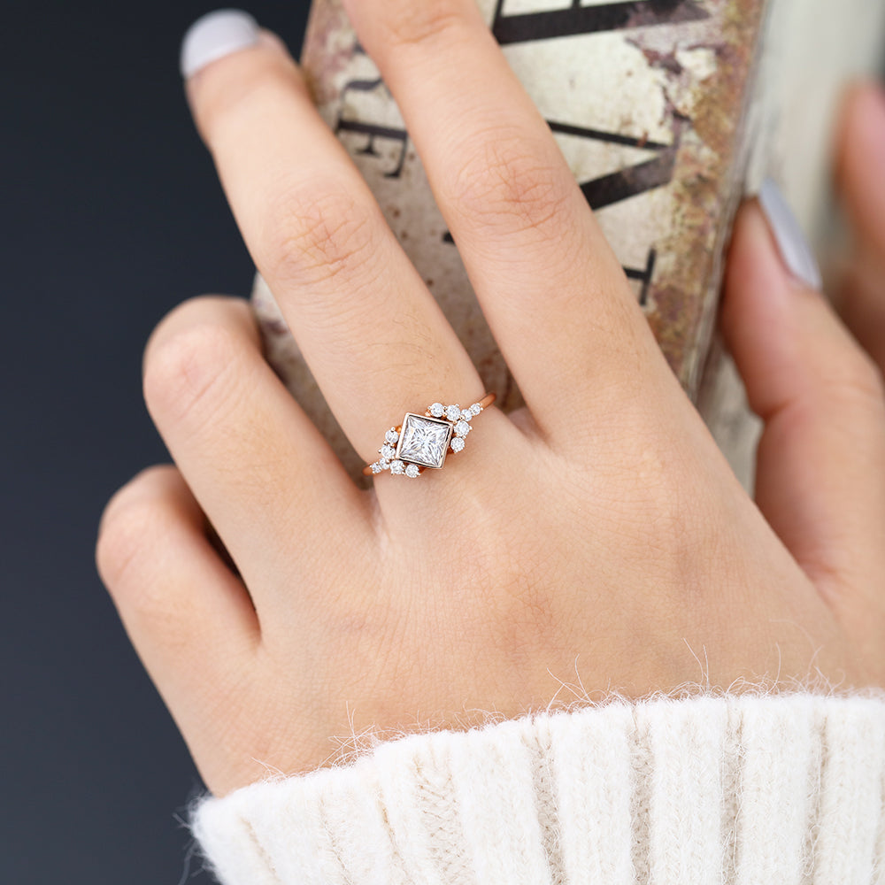 Princess Bezel & Cluster Lab-Grown Diamond Engagement Ring
