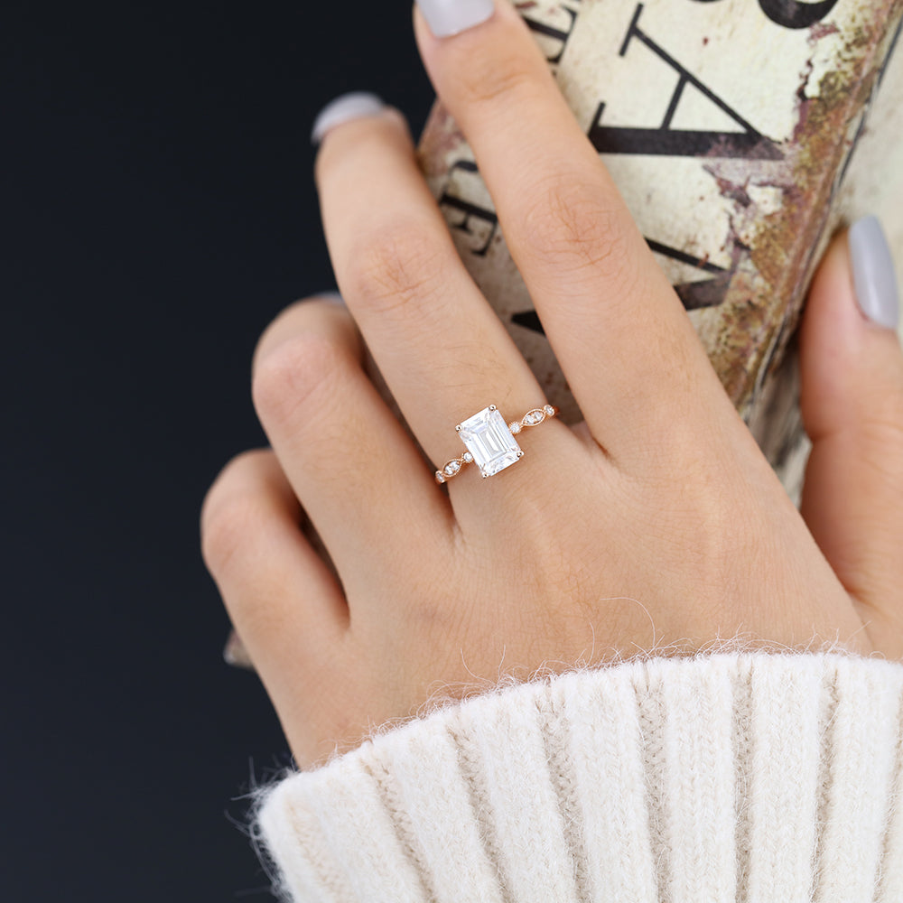 Emerald Vintage Pave Lab-Grown Diamond Engagement Ring