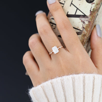 Emerald Vintage Pave Lab-Grown Diamond Engagement Ring