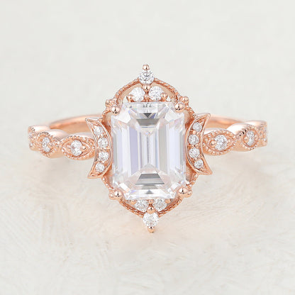 Emerald Vintage Art Deco Lab-Grown Diamond Engagement Ring