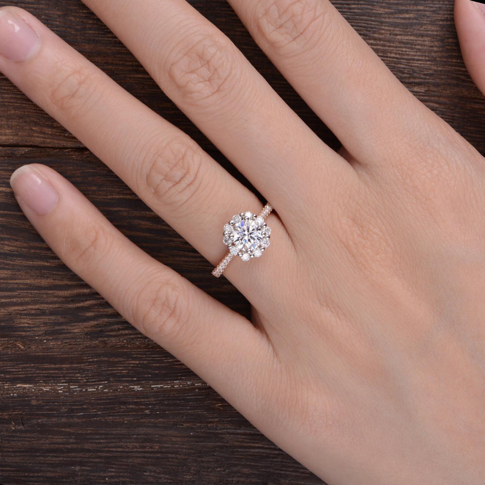 1.35 CT Round Cut Halo Moissanite Engagement Ring 2