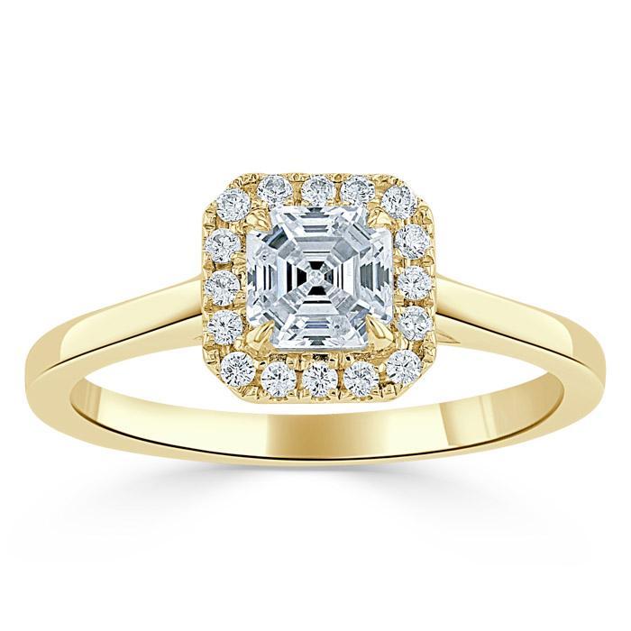 0.75 CT Asscher Cut Halo Moissanite Engagement Ring 6