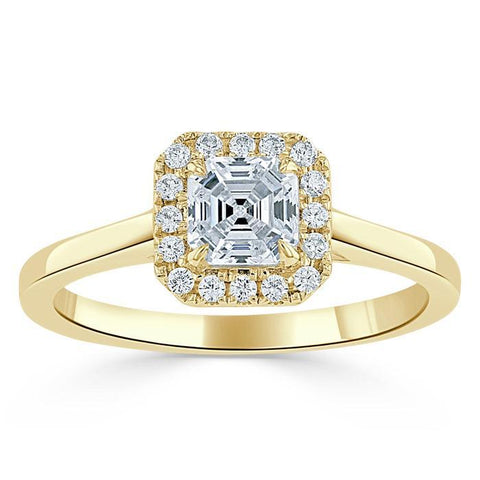 0.75 CT Asscher Cut Halo Moissanite Engagement Ring 6