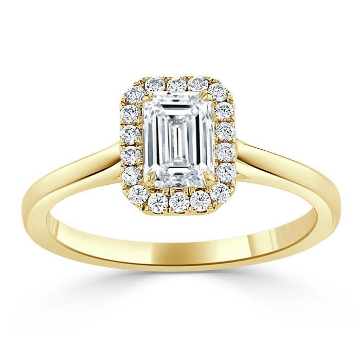 0.75 CT Emerald Cut Halo Moissanite Engagement Ring 5