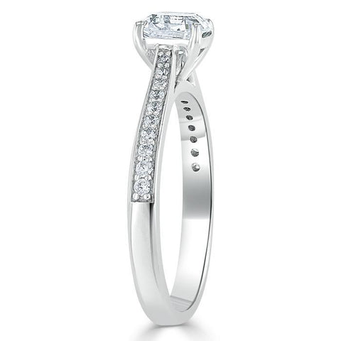 1.0 CT Asscher Cut Solitaire Moissanite Engagement Ring With Chanel Pave Setting 3