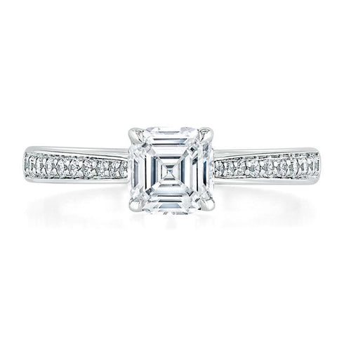 1.0 CT Asscher Cut Solitaire Moissanite Engagement Ring With Chanel Pave Setting 1