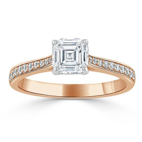 1.0 CT Asscher Cut Solitaire Moissanite Engagement Ring With Chanel Pave Setting 7