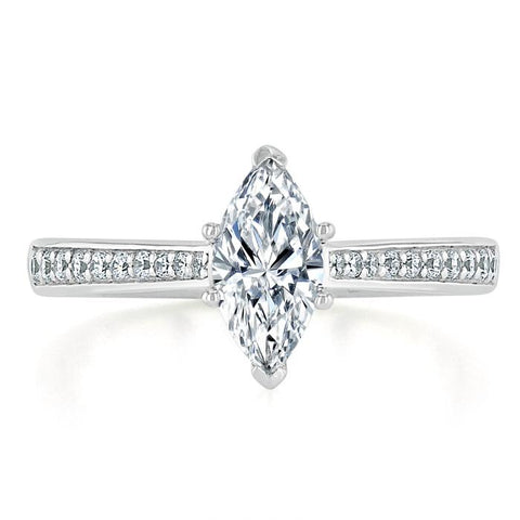 1.0 CT Marquise Cut Solitaire Channel Pave Moissanite Engagement Ring 1