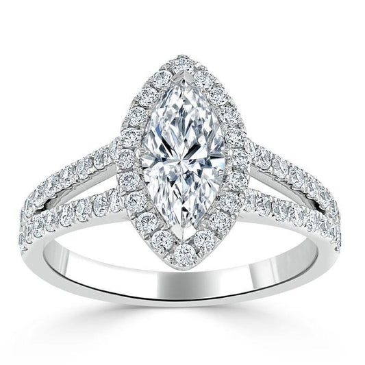 1.0 CT Marquise Cut Halo Split Shank Setting Moissanite engagement Ring 2