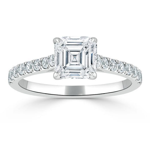 1.0 CT Asscher Cut Solitaire Pave Setting Moissanite Engagement Ring 2