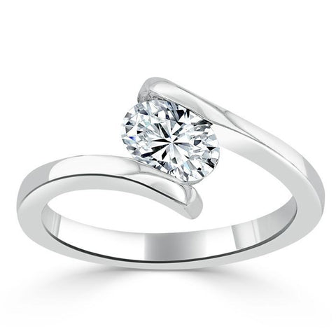 0.75 CT Oval Cut Solitaire Bypass Setting Moissanite Engagement Ring 2