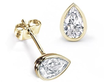 1.0 TCW Pear Shaped Moissanite Bezel Stud Style Earrings