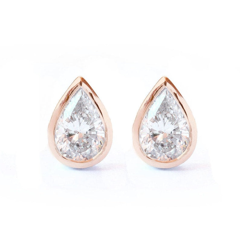 1.0 TCW Pear Shaped Moissanite Bezel Stud Style Earrings