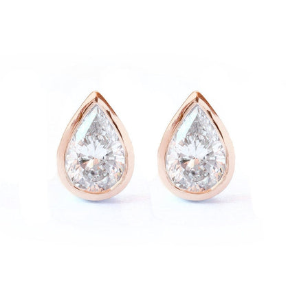 1.0 TCW Pear Shaped Moissanite Bezel Stud Style Earrings
