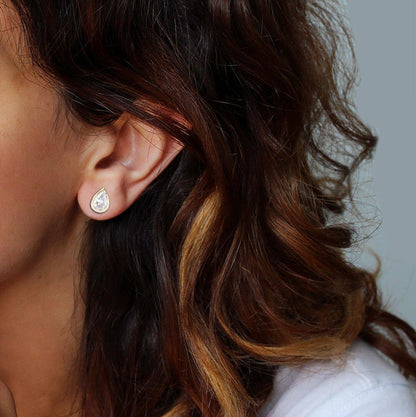 1.0 TCW Pear Shaped Moissanite Bezel Stud Style Earrings