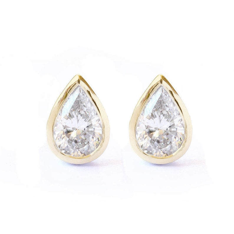 1.0 TCW Pear Shaped Moissanite Bezel Stud Style Earrings