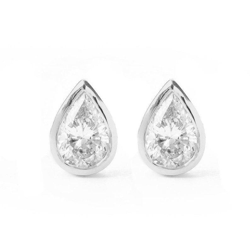1.0 TCW Pear Shaped Moissanite Bezel Stud Style Earrings