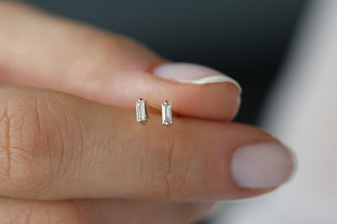 0.15 CT Baguette Shaped Moissanite Stud Style Earrings