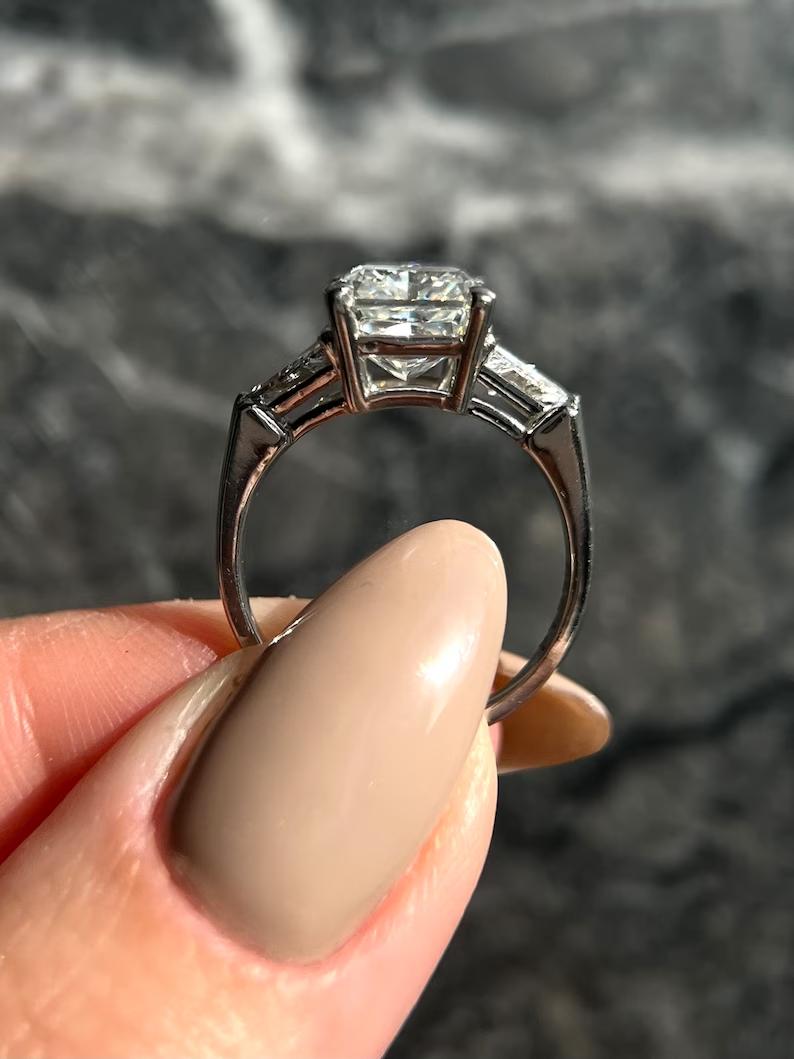 4.0 CT Radiant Three Stone Lab Grown Diamond Engagement Ring