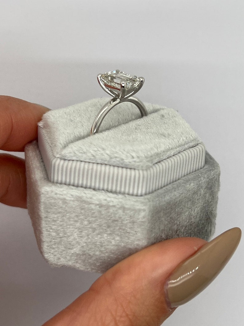 Emerald Solitaire Lab Grown Diamond Engagement Ring