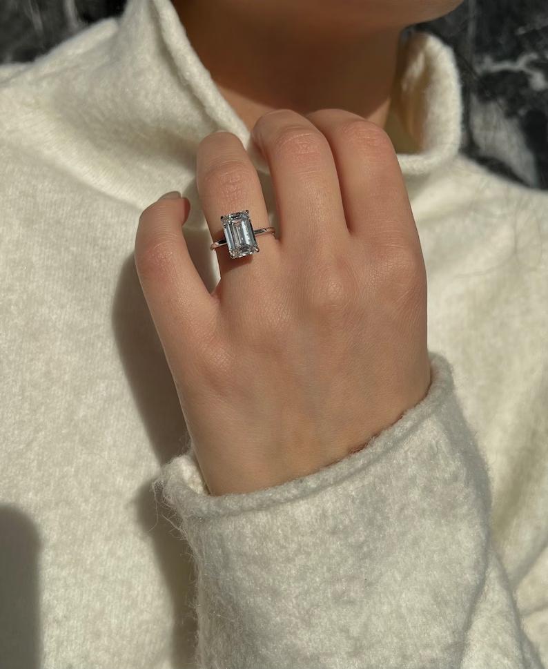 Emerald Solitaire Lab Grown Diamond Engagement Ring