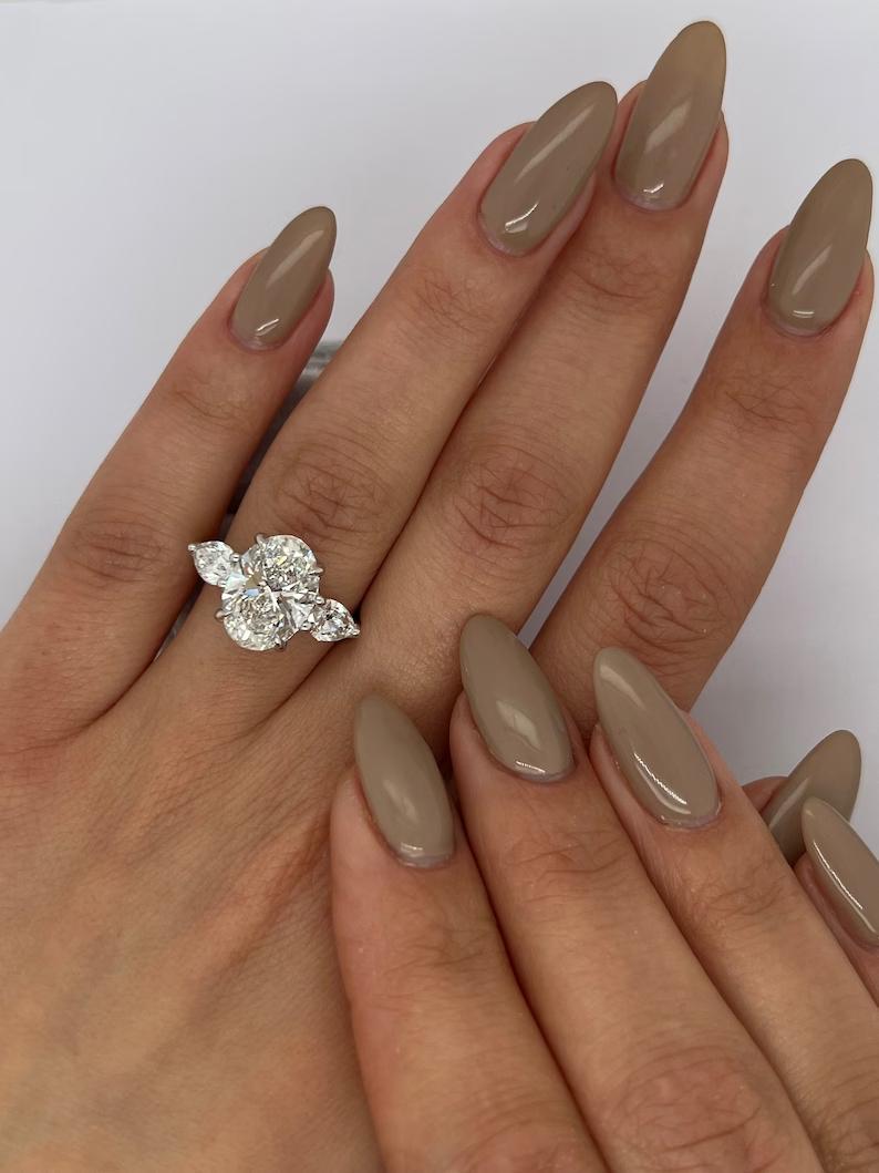 4.0 CT Oval Three Stones Lab Grown Diamond Engagement Ring