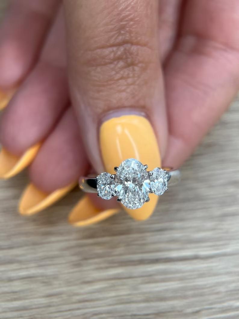 1.50 CT Oval Three Stones Lab Grown Diamond Engagement Ring