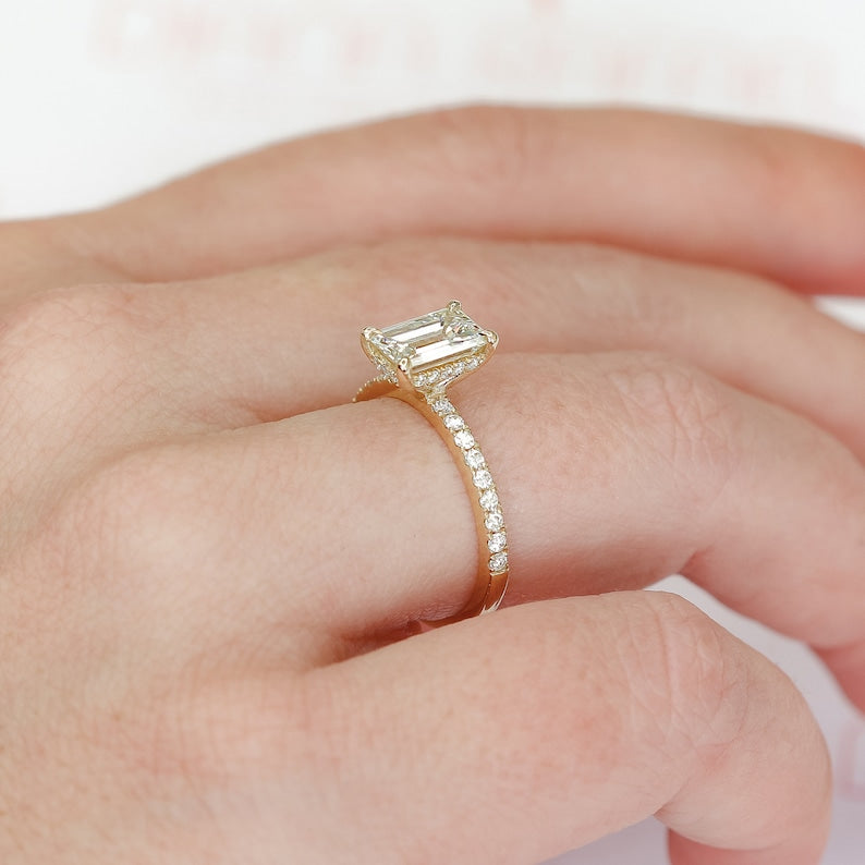 Emerald Pave Lab Grown Diamond Engagement Ring