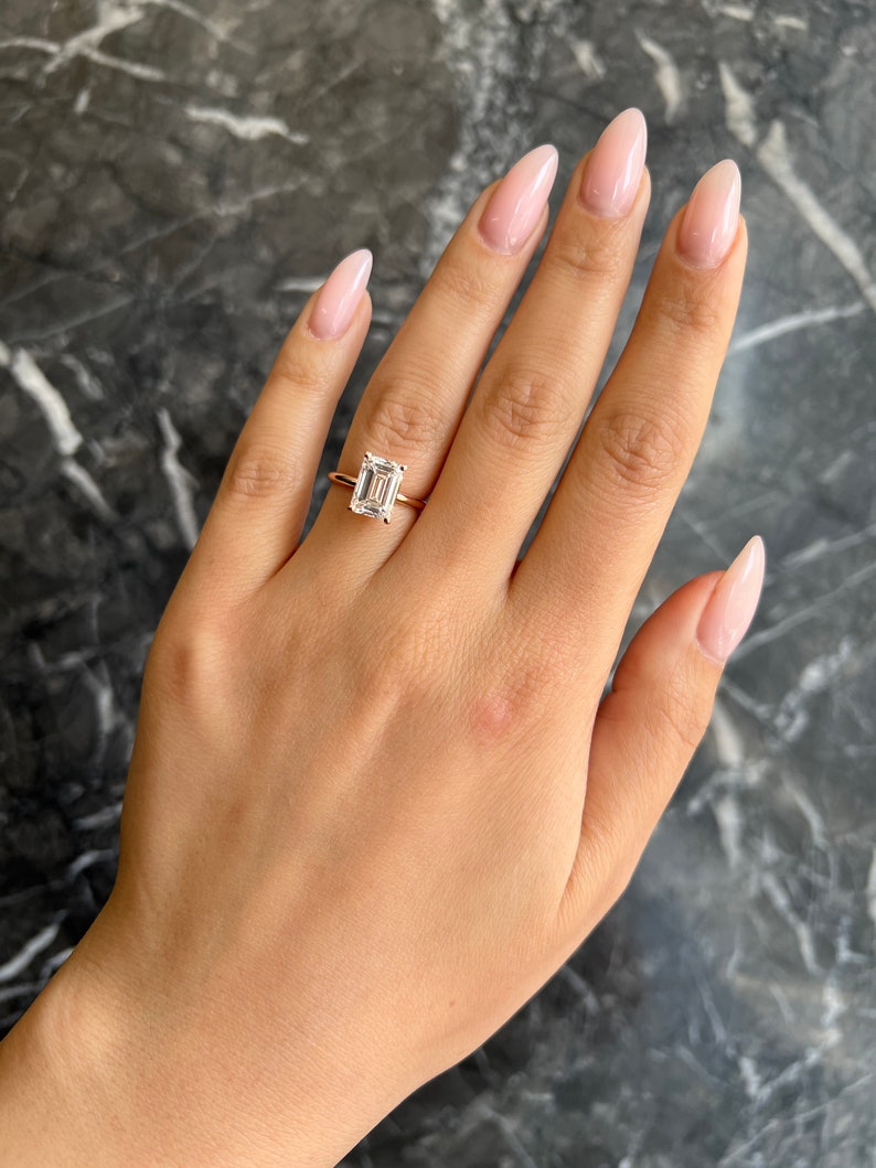 Emerald Solitaire Lab Grown Diamond Engagement Ring