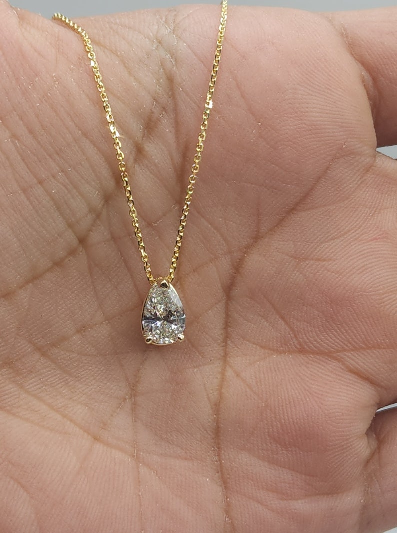 0.72 CT Pear Shaped Moissanite Solitaire Style Necklace