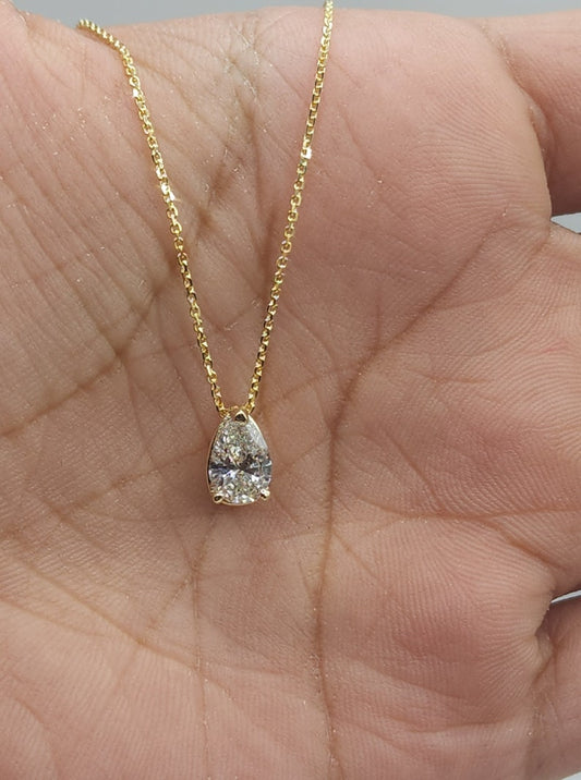 0.72 CT Pear Shaped Moissanite Solitaire Style Necklace