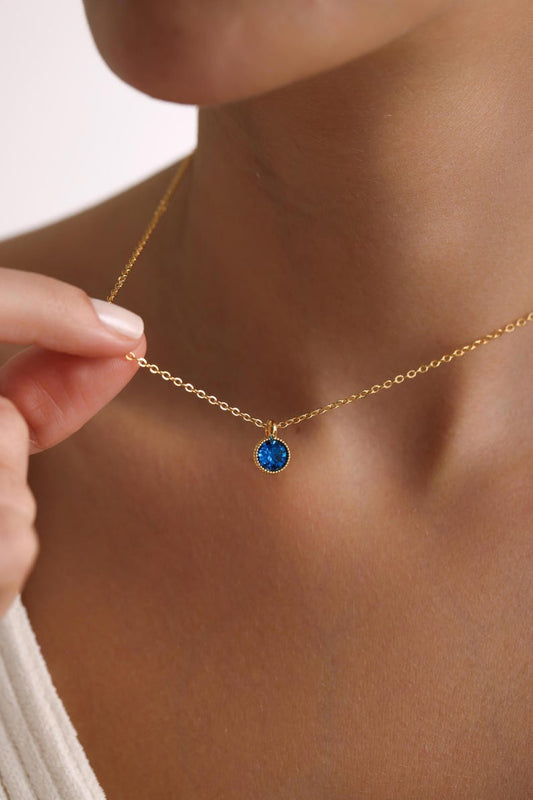 0.20 CT Round Solitaire Blue Topaz Gemstone Necklace