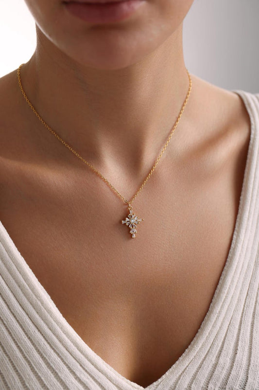 0.4 TCW Round & Bageutte Cut Cross Moissanite Necklace