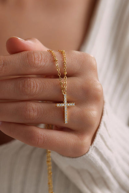 0.6 TCW Round Cut Cross Moissanite Pendant Necklace