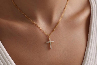 0.6 TCW Round Cut Cross Moissanite Pendant Necklace