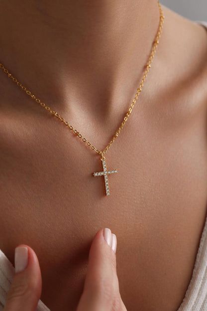 0.6 TCW Round Cut Cross Moissanite Pendant Necklace