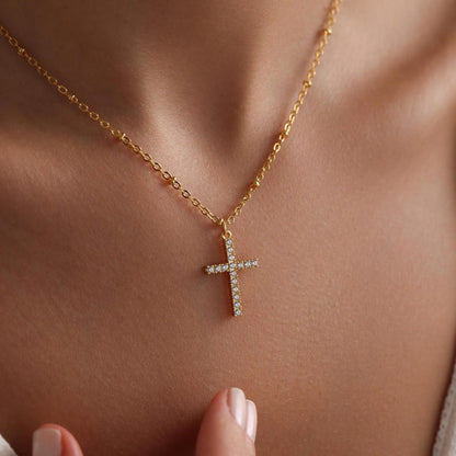 0.6 TCW Round Cut Cross Moissanite Pendant Necklace