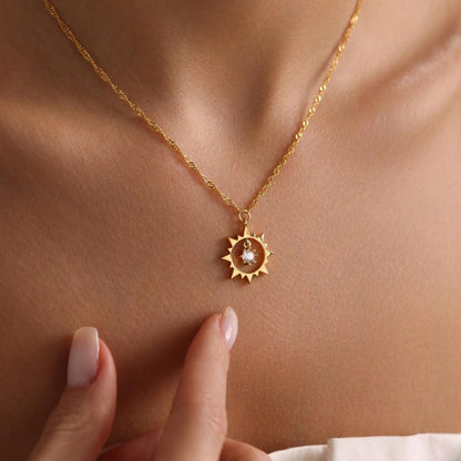 0.20 CT Round Sun Charm Moissanite Necklace